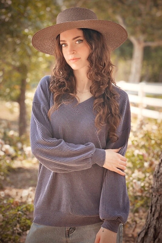 Corded V-Neck Sweatshirt Navy