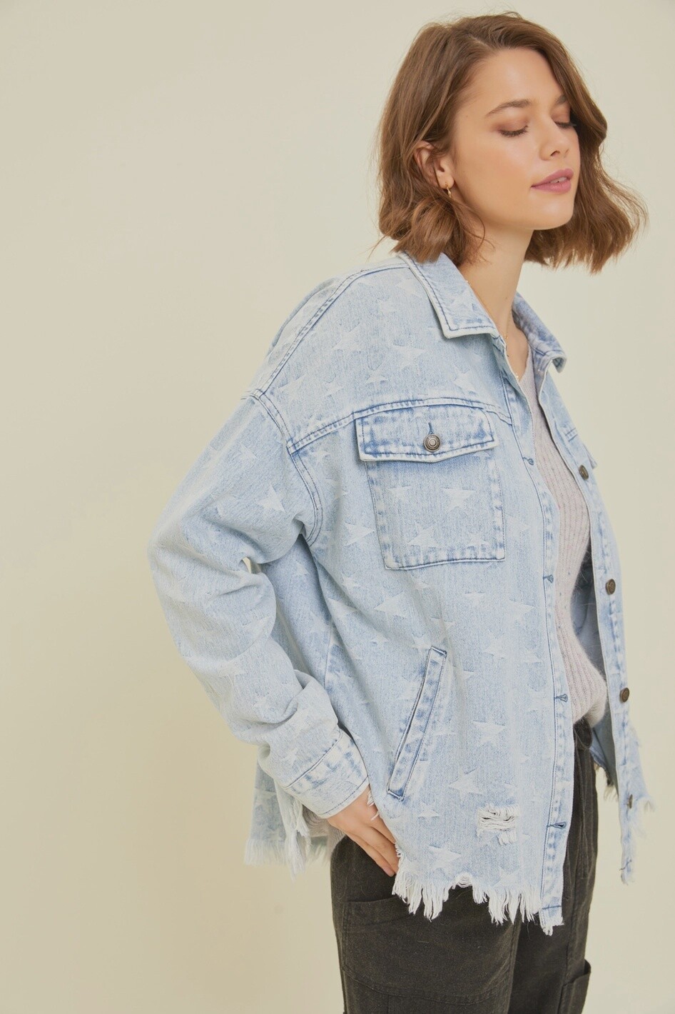WASHED DISTRESSED WESTERN DENIM JACKET