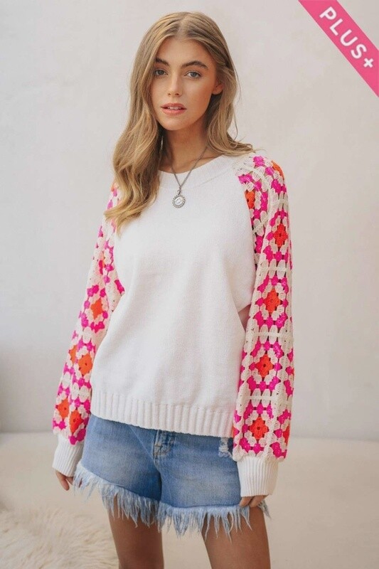 Plus Knit Crochet Detailed Long Sleeve Sweater