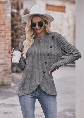 Soft Ribbed Knit Button Detail Long Sleeve