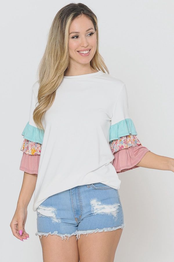 Color Block Ruffle Sleeve Top
