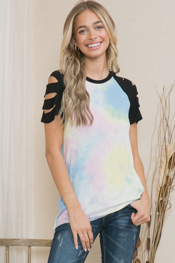 Tie-Dye Tunic Top with Cutout Sleeves and Back