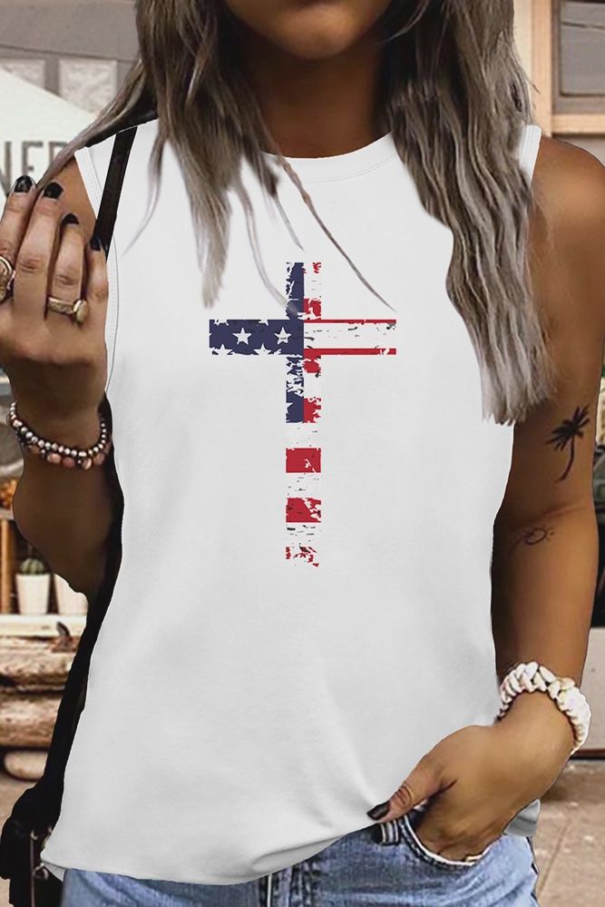 USA Flag Cross Tank Top