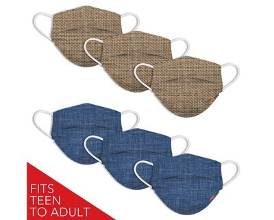Watchitude 6-Pack Adult Masks - 3pc Burlap / 3pc BLue Linen