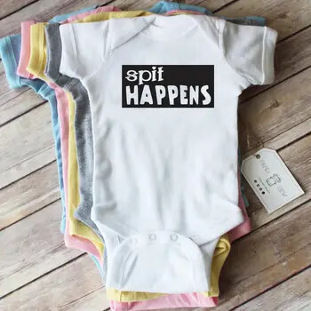 Spit Happens Graphic Cotton Bodysuit (NB) - White