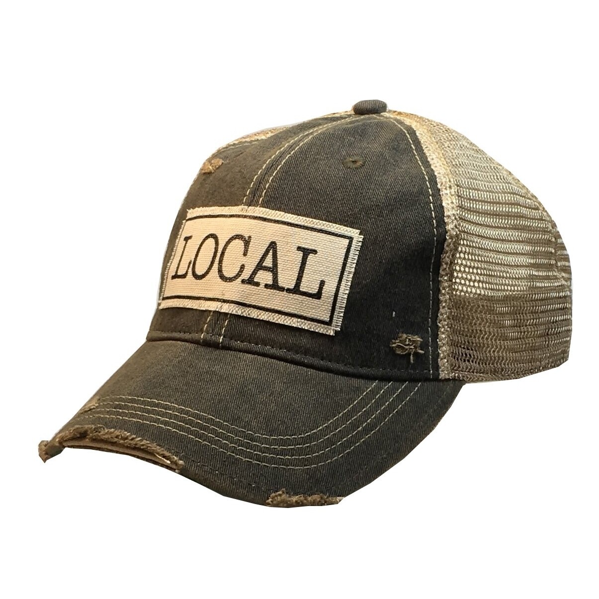 "Local" Distressed Trucker Hat Baseball Cap - Black