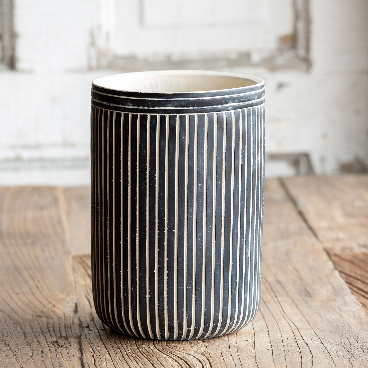 Tall Pinstriped Cement Vessel, Large
