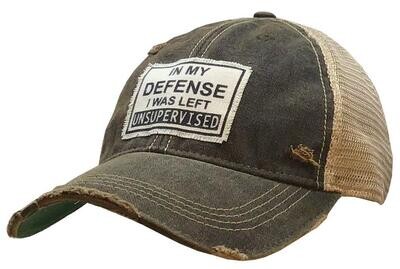 "In My Defense I Was Left Unsupervised Distressed" Trucker Hat Baseball Cap - Black