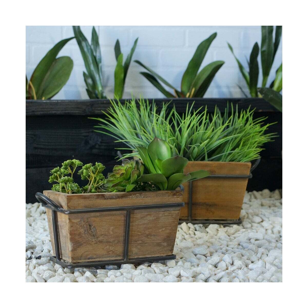 Wooden Planter with Metal Stand - Medium