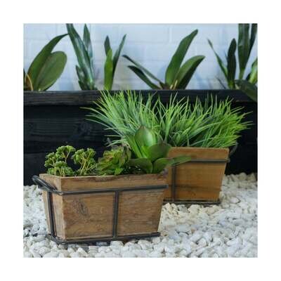 Wooden Planter with Metal Stand - Medium