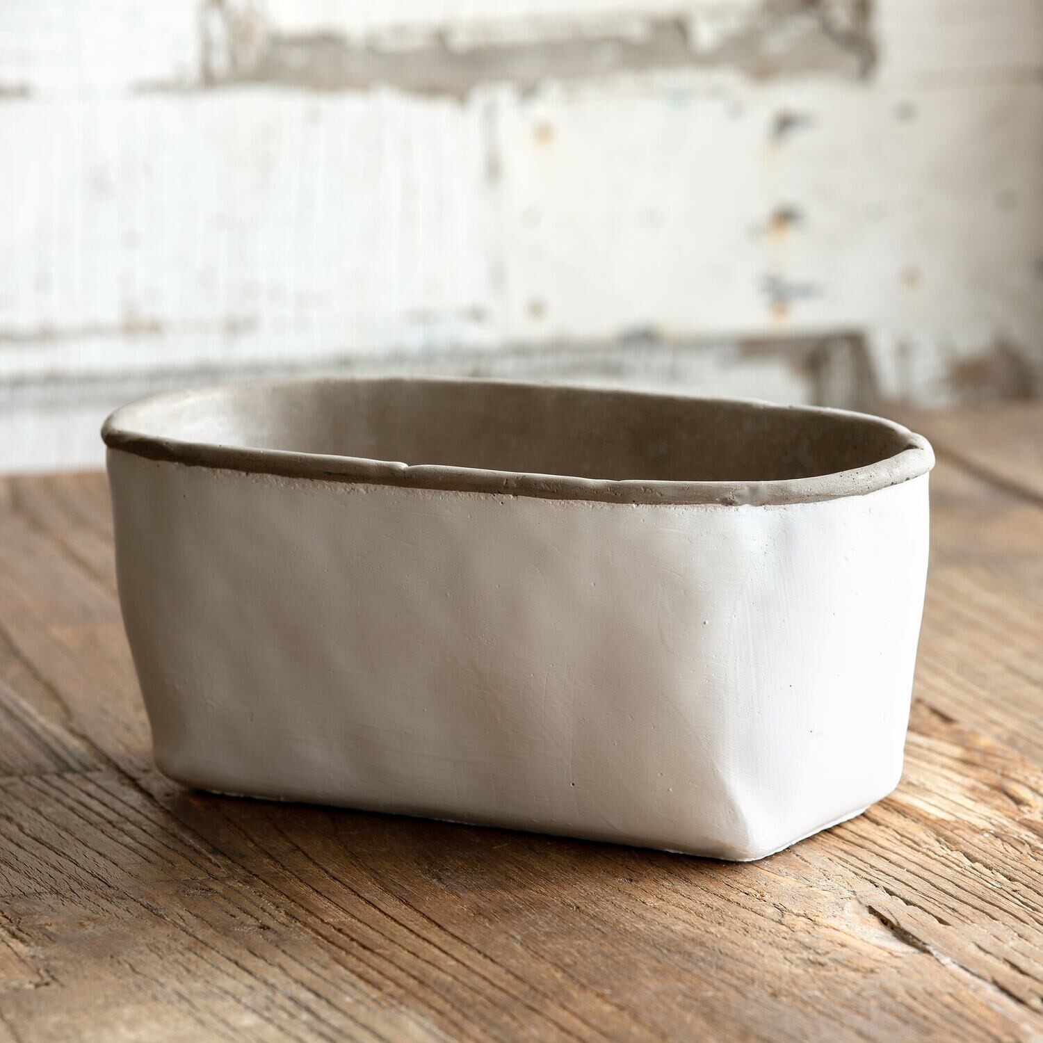 Orchard White Cement Oblong Planter, Medium