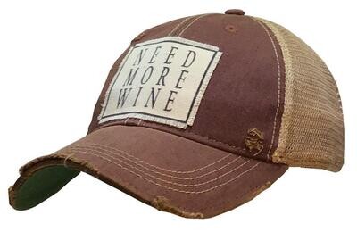 "Need More Wine" Distressed Trucker Cap - Maroon