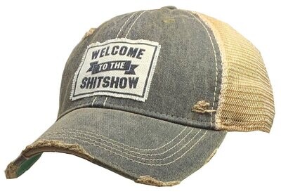 "Welcome To The Shit Show" Distressed Trucker Cap - Black