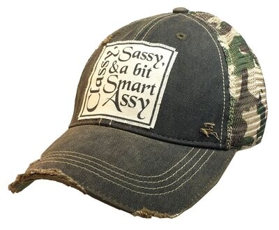 "Classy Sassy &amp; a Bit Smart Assy" Distressed Trucker Cap - Black Camo
