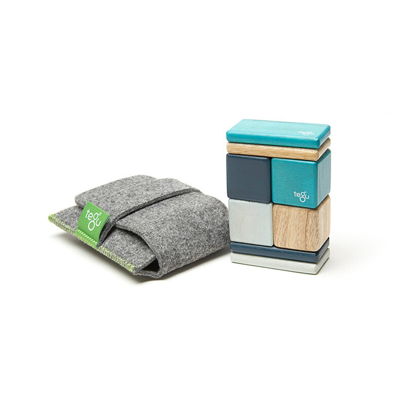 Tegu Wooden Magnetic Blocks - Original Pocket Pouch (8pc) - Blues