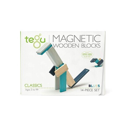Tegu Classics Wooden Magnetic Block Set 14-Piece - Blues