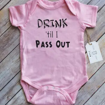 Drink Til I Pass Out Graphic Cotton Bodysuit (6M) - Pink