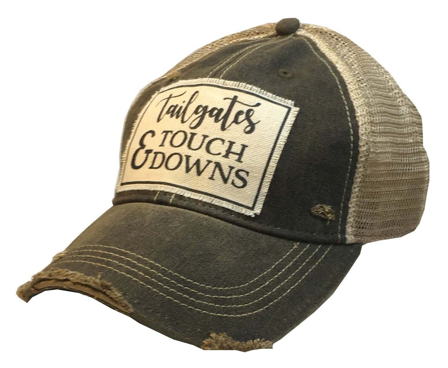 "Tailgates &amp; Touchdowns" Distressed Trucker Cap - Black