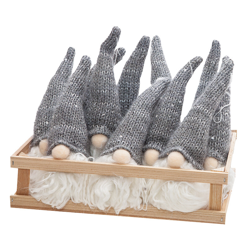 Grey Hat Santa Gnome Ornament - 7.5in