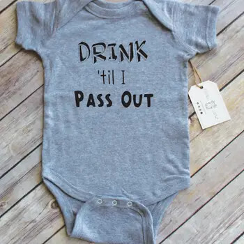 Drink Til I Pass Out Graphic Cotton Bodysuit (6M) - Heather Grey