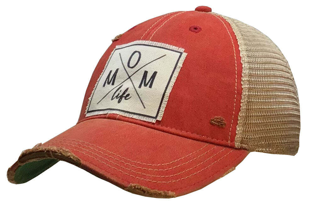 Mom Life Distressed Trucker Cap - Red