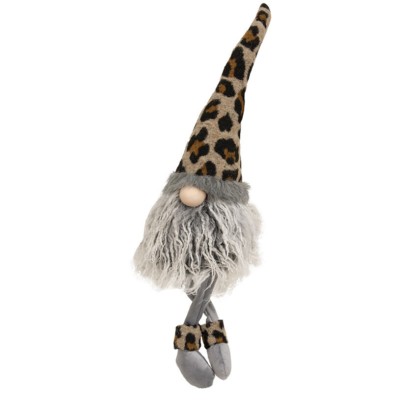 Dangle Leg Leopard Print Gnome - 23in