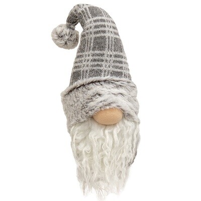 Grey &amp; White Plaid Gnome Sitter - 13in