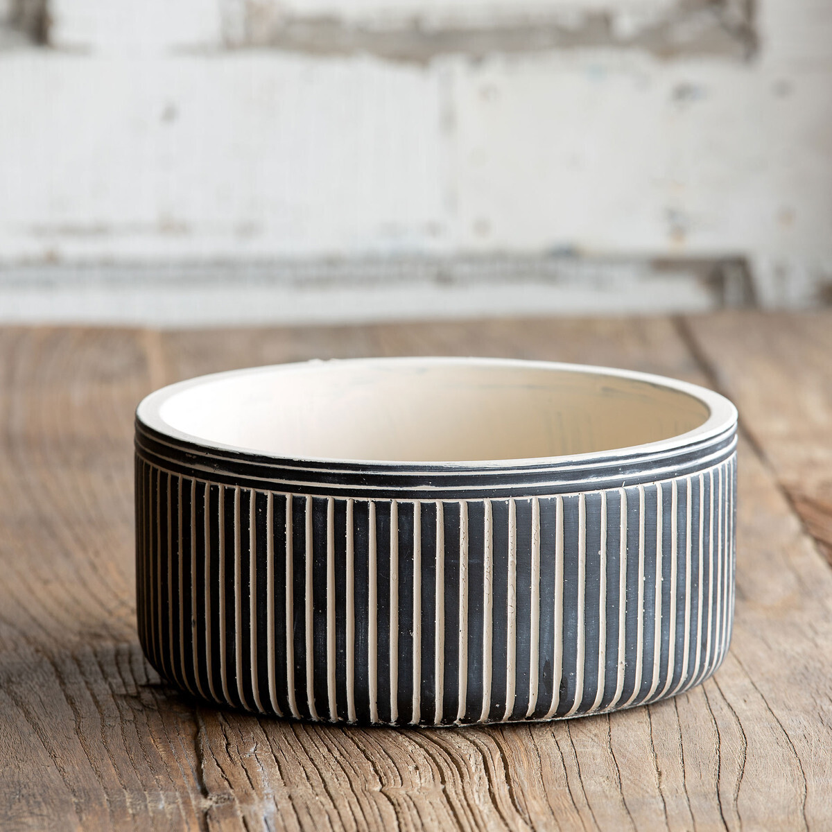 Pinstriped Cement Planter - Low
