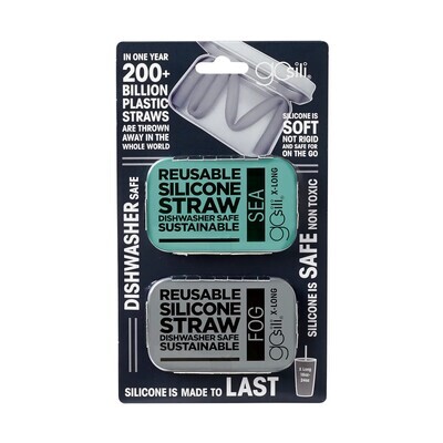 GoSili - Extra Long Silicone Straw Tins - 2pk (Sea/Fog)