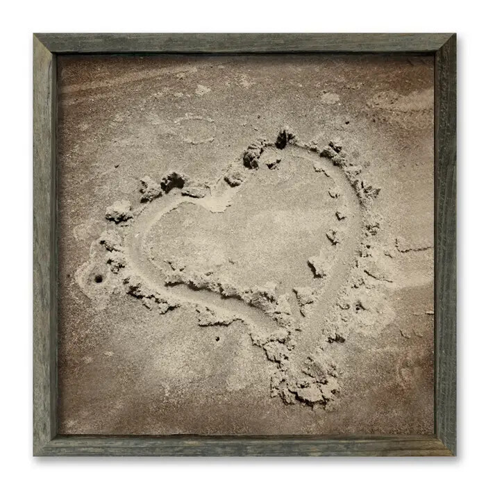 Sweet Gumball Inc Framed Shelf Art/Word - 'Heart in Sand'  - Gray