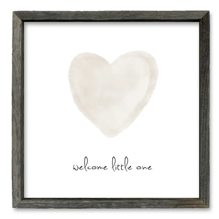 Sweet Gumball Inc Framed Shelf Art/Word - 'Welcome Little One' (Neutral)  - Gray