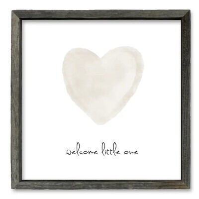 Sweet Gumball Inc Framed Shelf Art/Word - 'Welcome Little One' (Neutral)  - Gray