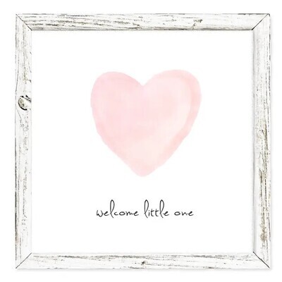 Sweet Gumball Inc Framed Shelf Art/Word - 'Welcome Little One' (Pink)  - White