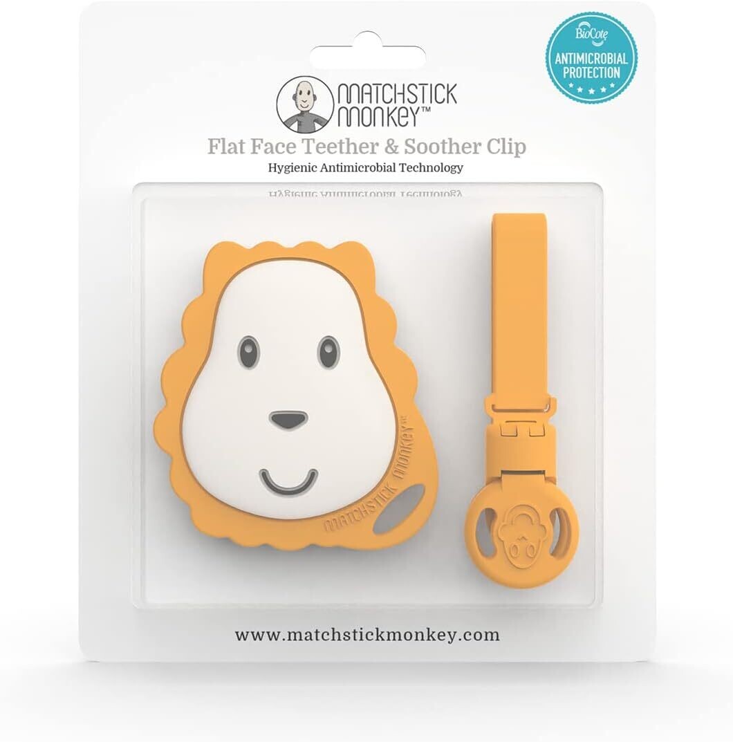 Matchstick Monkey Soother Clip &amp; Flat Lion Teether