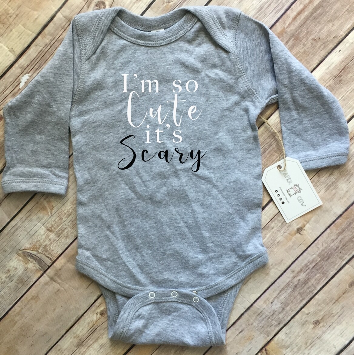 So Cute Its Scary Baby Long Sleeve Bodysuit (6M) - Heather Grey
