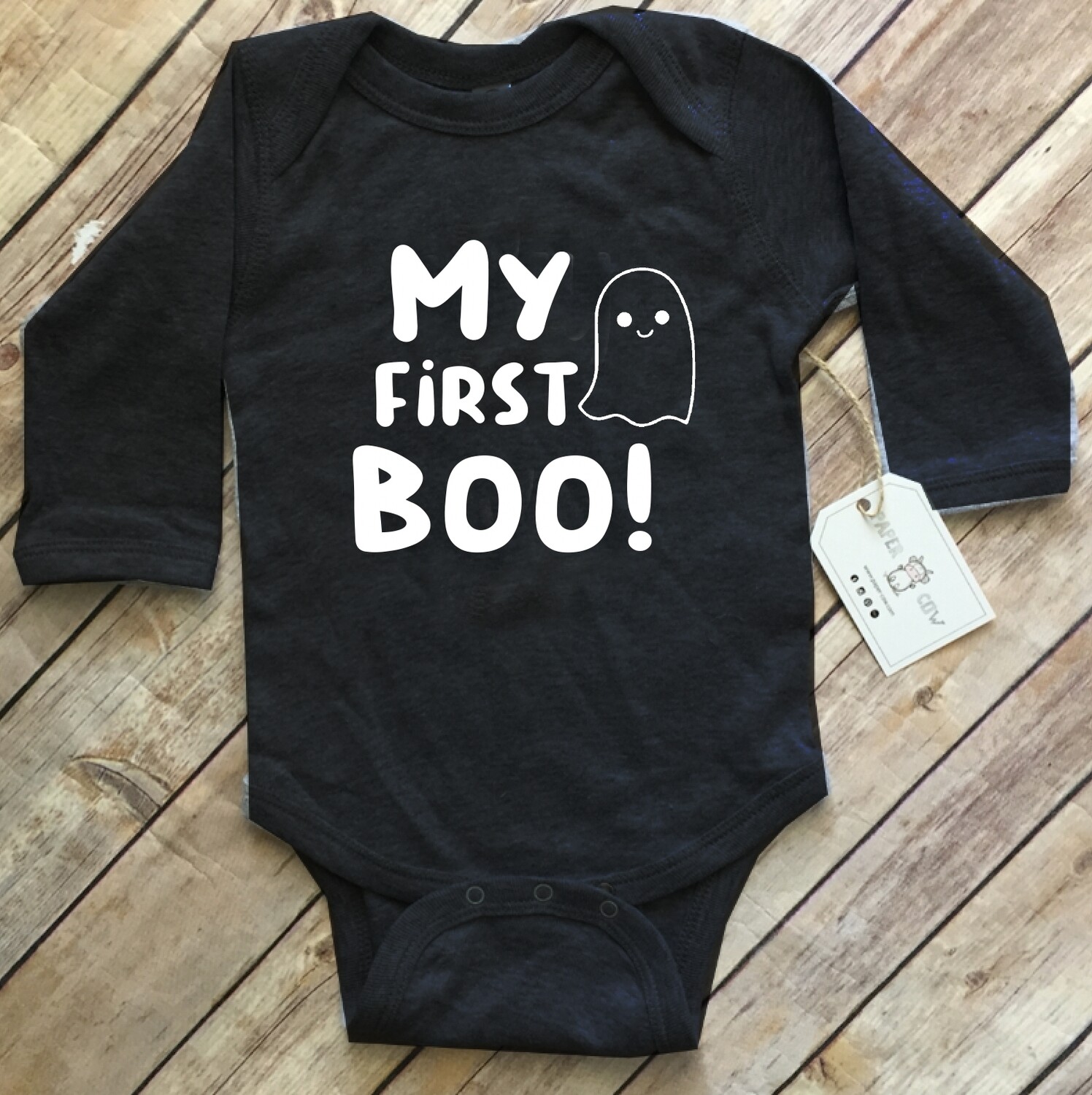 My First Boo Baby Long Sleeve Bodysuit (6M) - Black