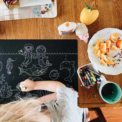 Imagination Starters  Chalkboard Placemats Coloring Set (12"x17")  - Sea/Aquarium