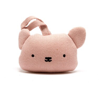 Best Years Knitted Organic Cotton Bunny the Sleeping Bear Crib Toy Pink