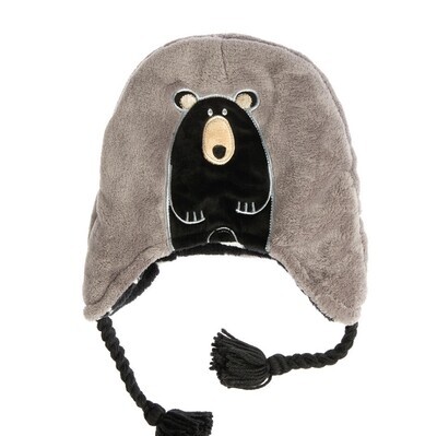 Kids Reversible Fleece Winter Hat - Moose (B&amp;W)/Black Bear - L (3-8Y+)