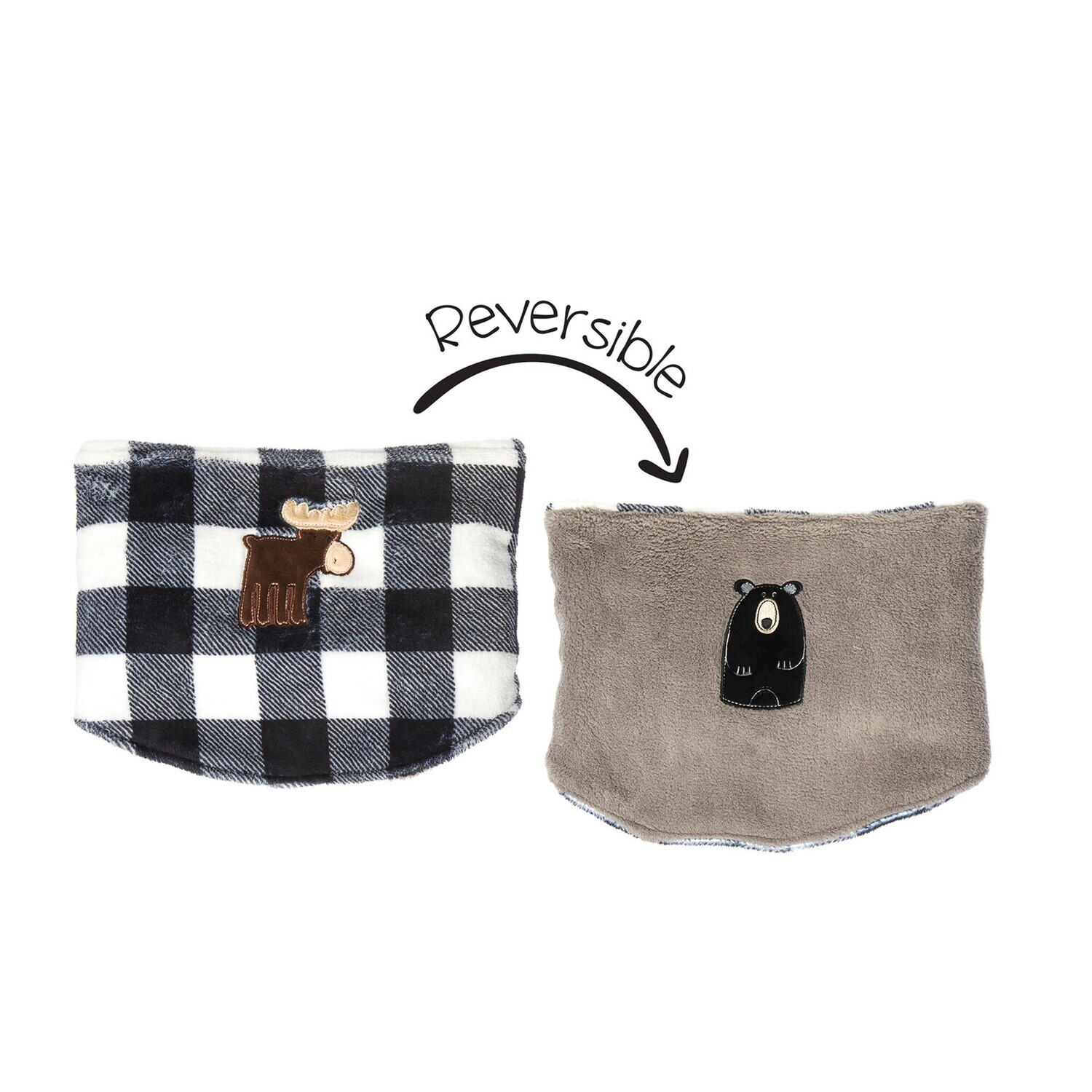 FlapJackKids: Kids Reversible Neck Warmer Scarf - Moose (B&amp;W)/Black Bear - (3-8Y+)