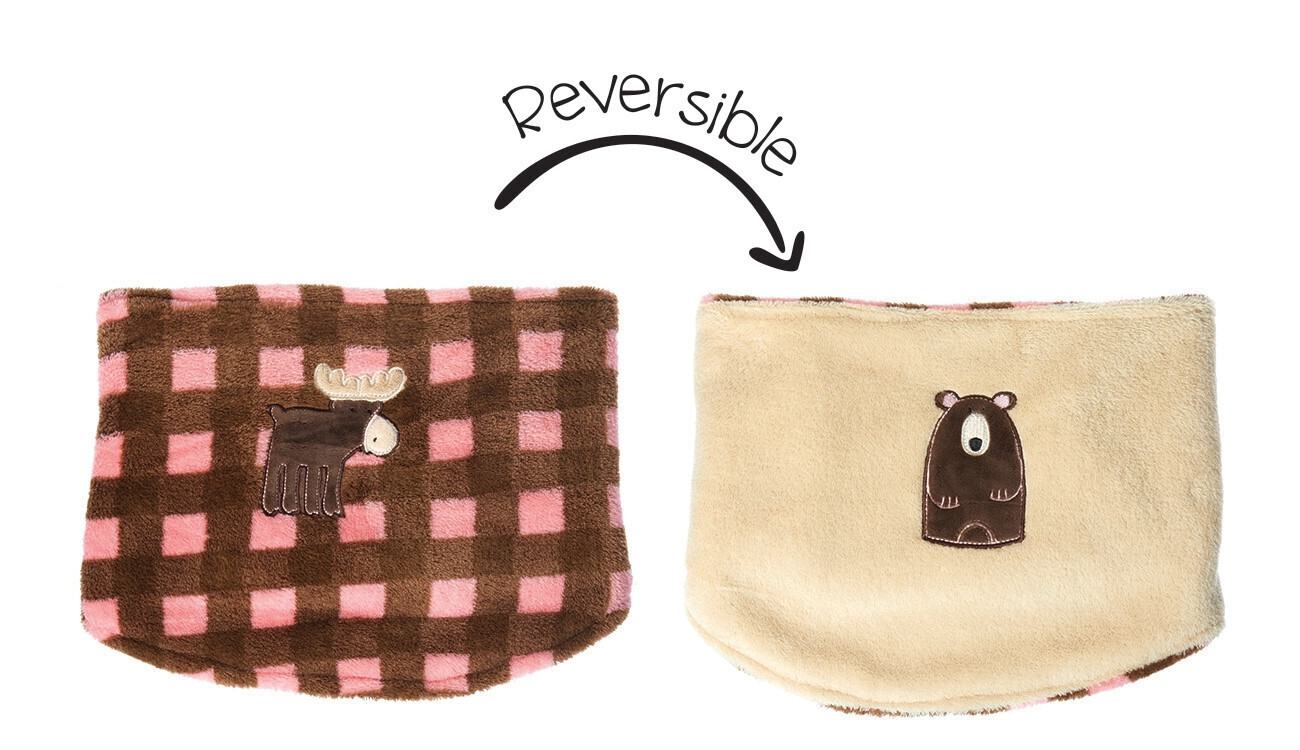 FlapJackKids: Kids Reversible Neck Warmer Scarf - Pink Moose/Brown Bear - (3-8Y+)