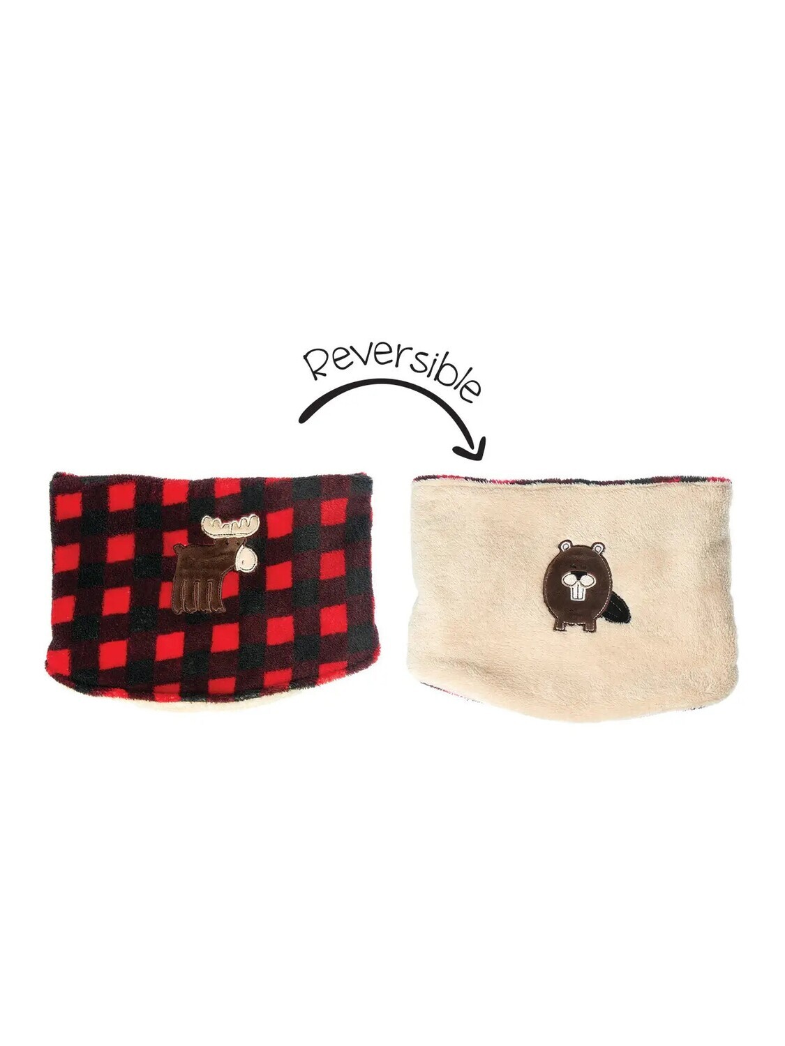 Kids Reversible Neck Warmer Scarf - Red Moose/Beaver - (3-8Y+)