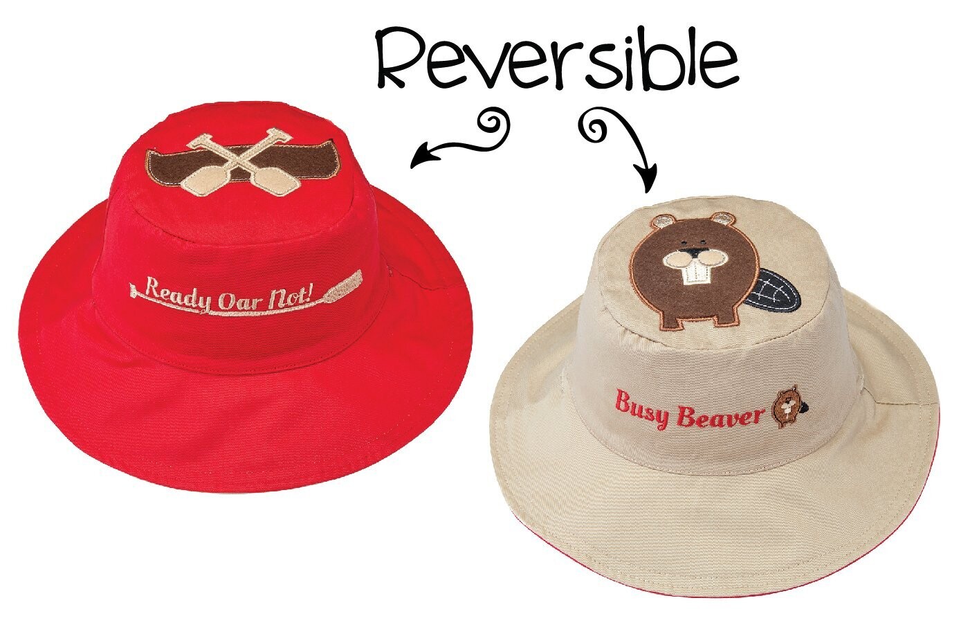 FlapJackKids: Reversible Kids UPF50+ Sun Hat - Canoe / Beaver S (6-24M)
