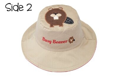 FlapJackKids: Reversible Kids UPF50+ Sun Hat - Canoe / Beaver S (6-24M)