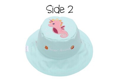FlapJackKids: Kids UPF50+ Patterned Sun Hat - Mermaid/Seahorse: M (2-4Y)