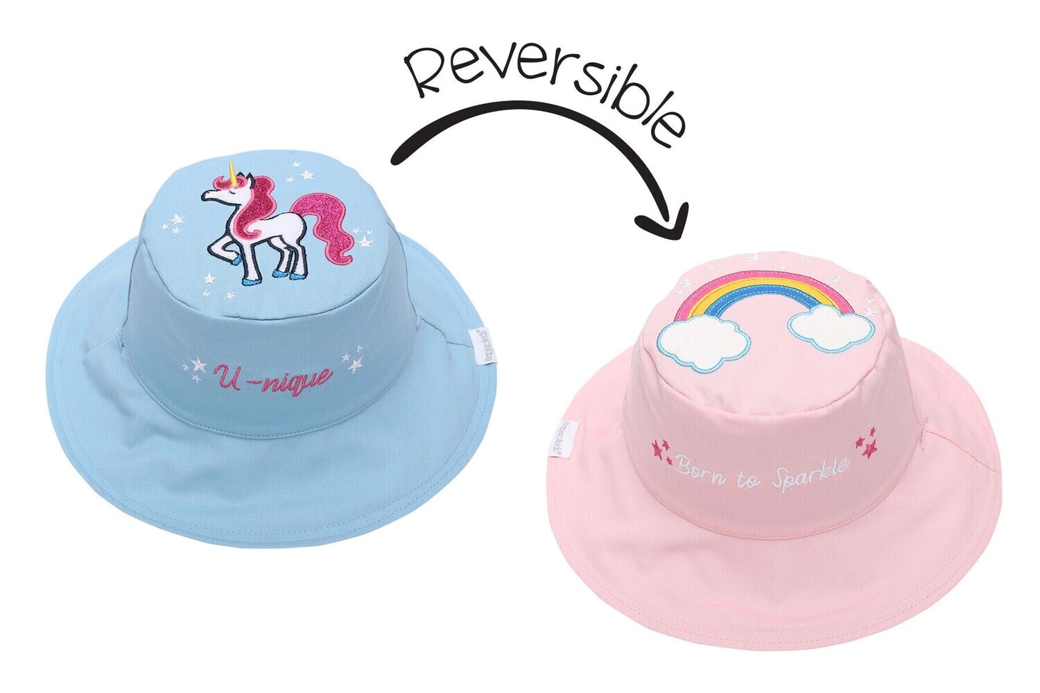 FlapJackKids: Kids UPF50+ Patterned Sun Hat - Rainbow/Unicorn S (6-24M)