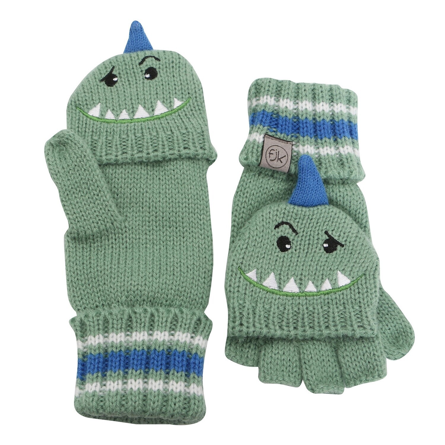 FlapJackKids: Kids Knit Fingerless Gloves w/ Flap - Dino M (2-4Y)