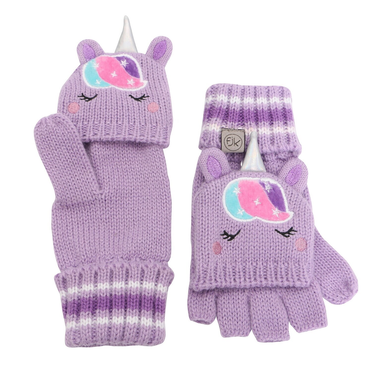 Kids Knit Fingerless Gloves w/ Flap - Unicorn M (2-4Y)