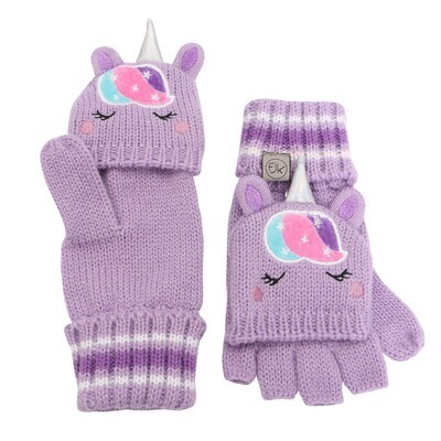 Kids Knit Fingerless Gloves w/ Flap - Unicorn M (2-4Y)