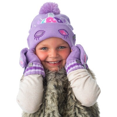 Kids Knit Fingerless Gloves w/ Flap - Unicorn M (2-4Y)